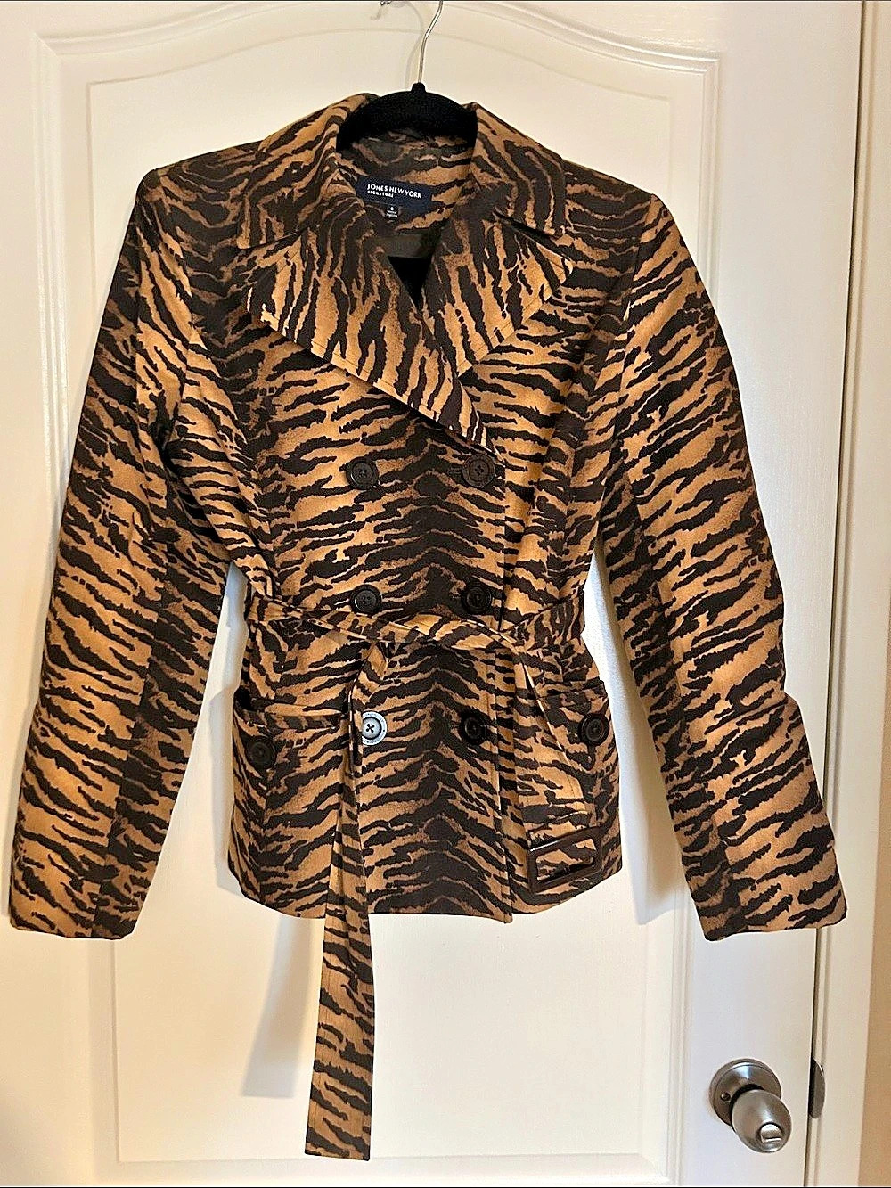 Jones New York Signature Tiger Print Belted Jacket Size Small Like New